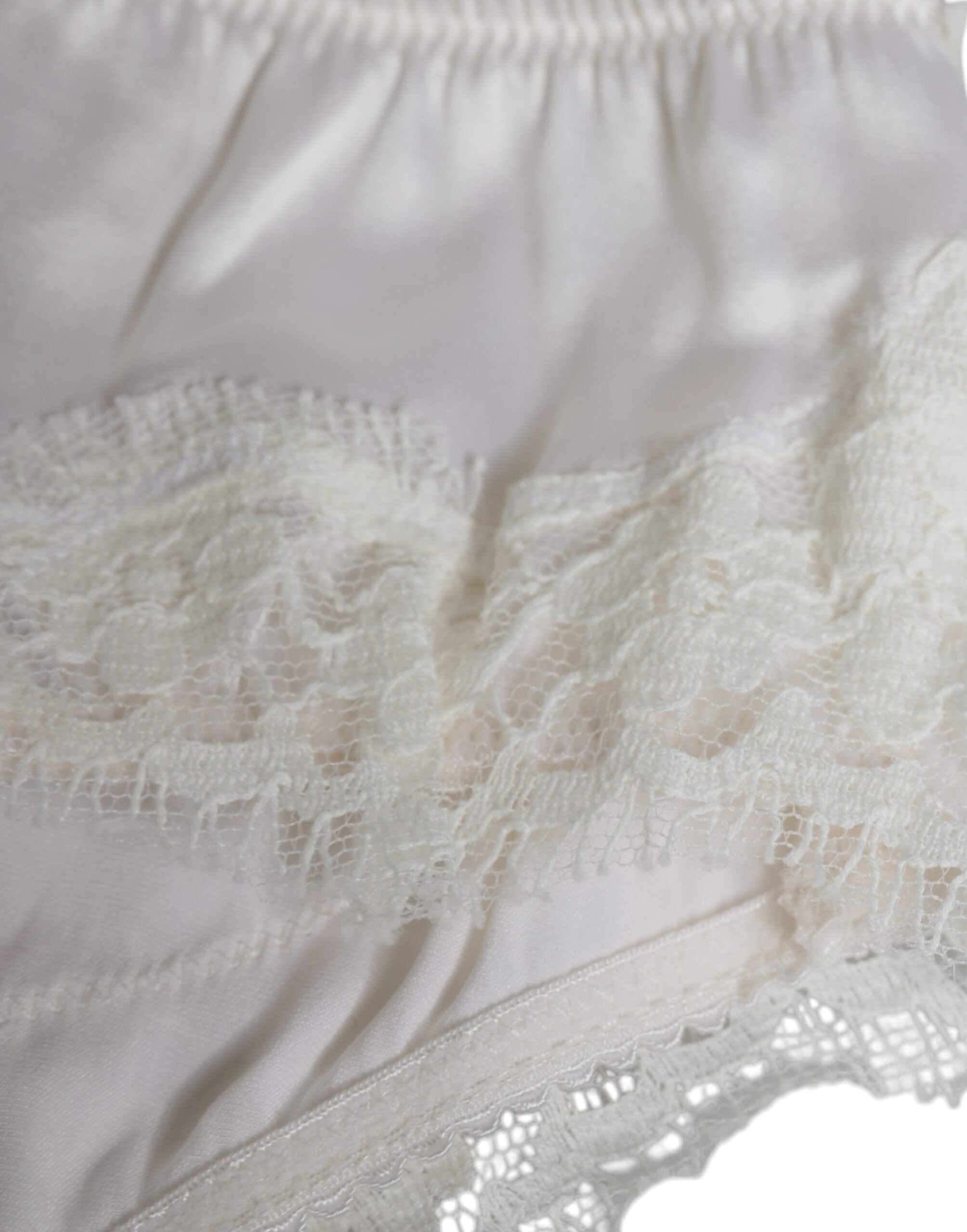 White silk stretch panty and balconette bra set by Dolce & Gabbana, featuring smooth fabric and elegant design.