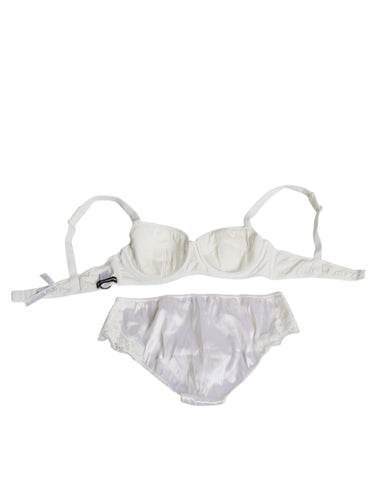White silk stretch panty and balconette bra set by Dolce & Gabbana, featuring smooth fabric and elegant design.