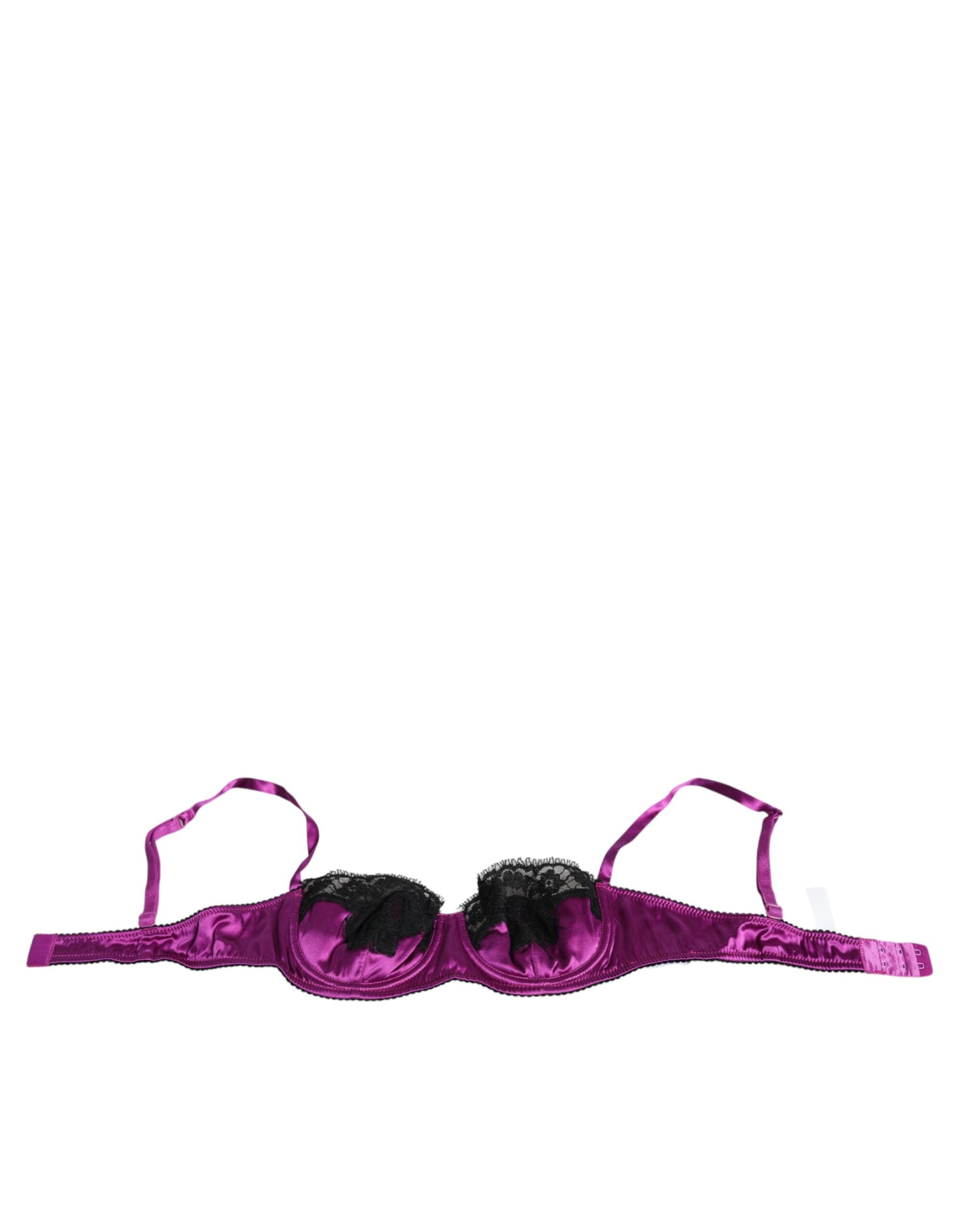 Purple silk underwired balconette bra from Dolce & Gabbana, featuring delicate lace details and adjustable straps.