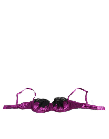 Purple silk underwired balconette bra from Dolce & Gabbana, featuring delicate lace details and adjustable straps.