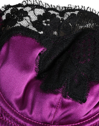 Purple silk underwired balconette bra from Dolce & Gabbana, featuring delicate lace details and supportive design.