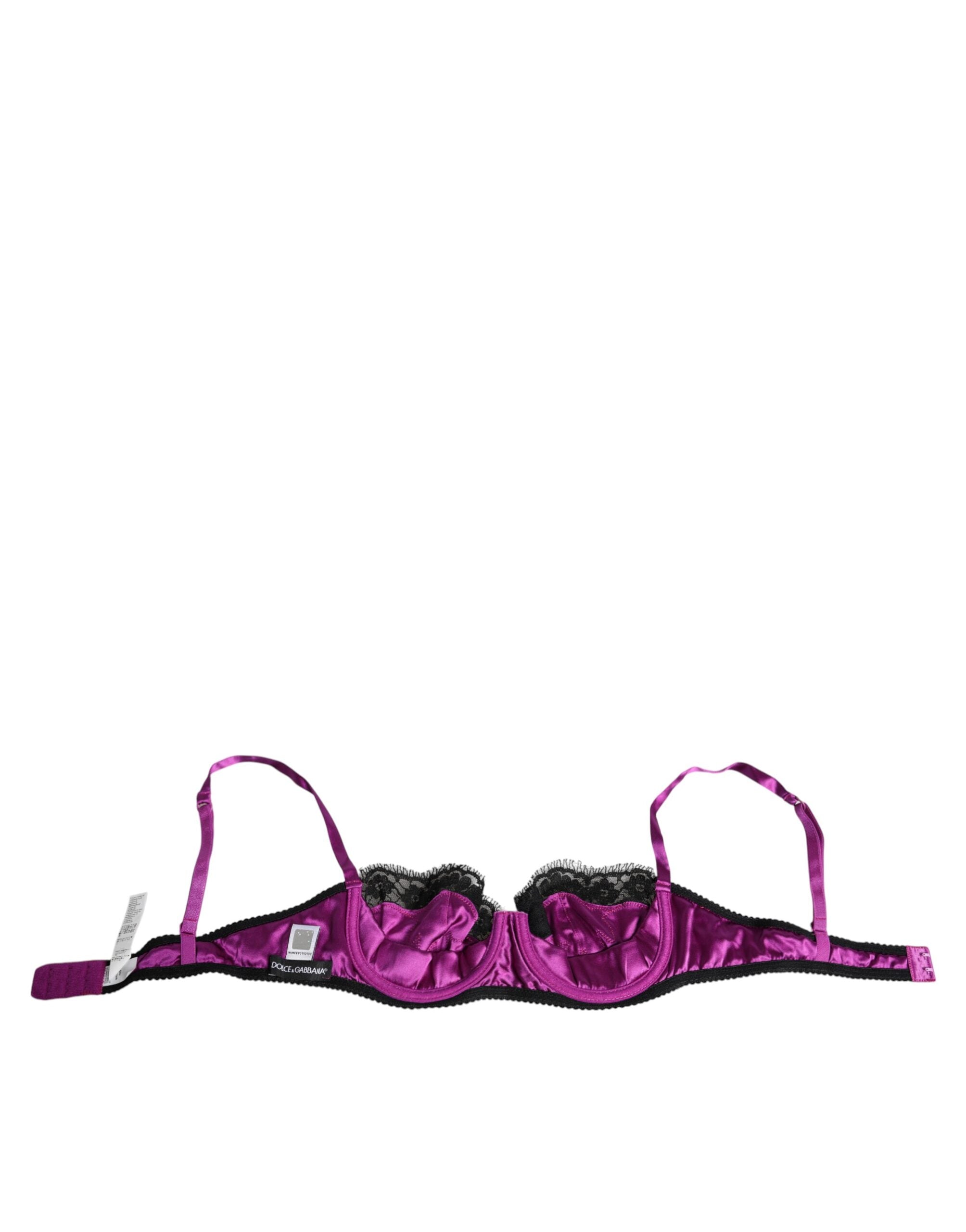 Purple silk underwired balconette bra from Dolce & Gabbana with lace details and adjustable straps.