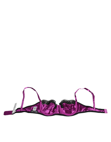 Purple silk underwired balconette bra from Dolce & Gabbana with lace details and adjustable straps.