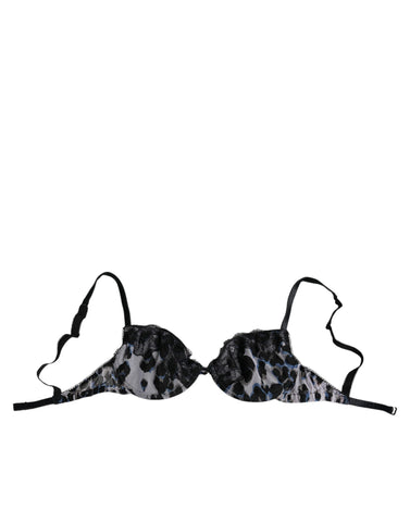 White leopard print Roberto Cavalli push-up bra with underwire and adjustable straps, designed for a flattering fit.