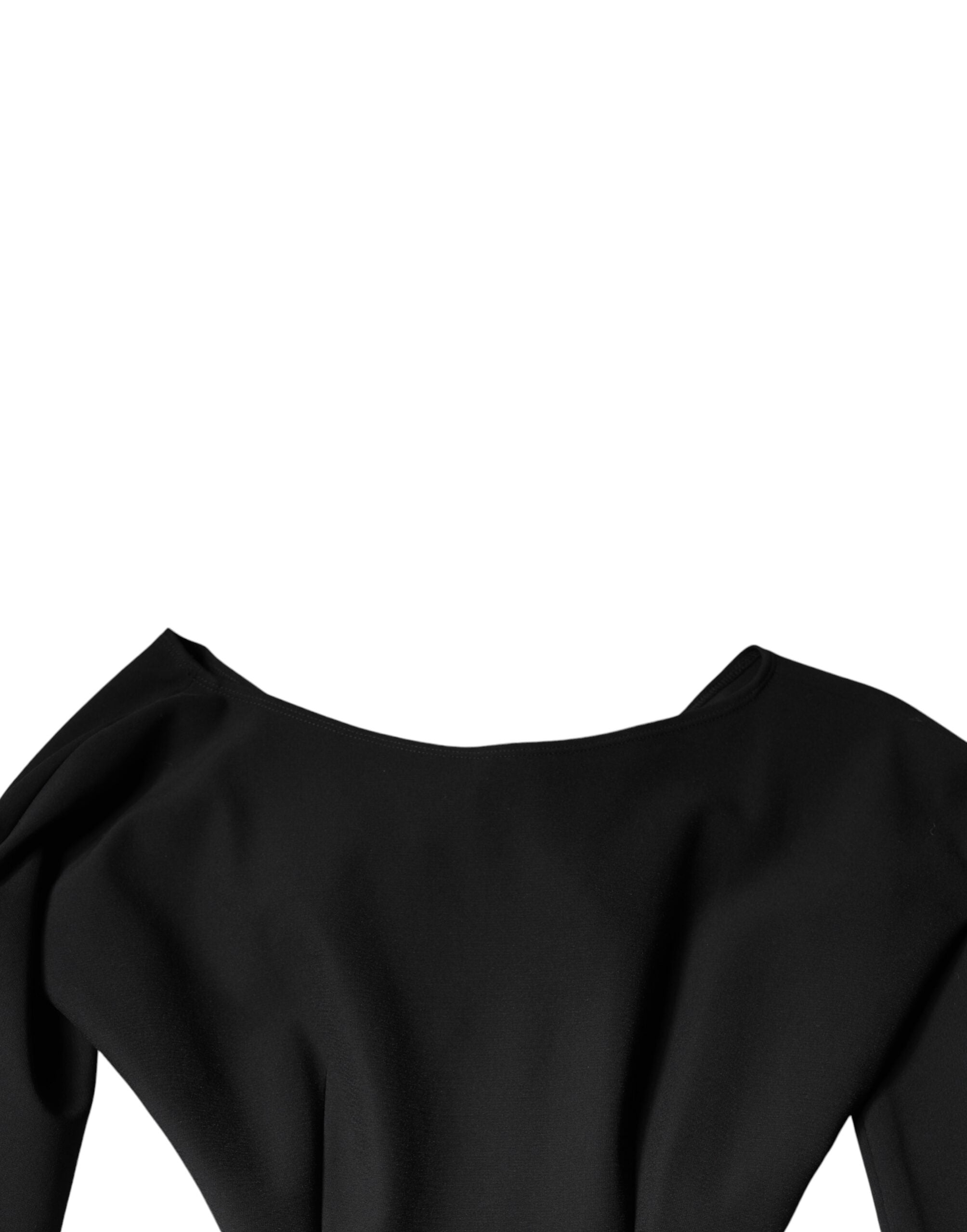 Black Dolce & Gabbana viscose mini dress with cut-out details, A-line silhouette, long sleeves, and stylish design.