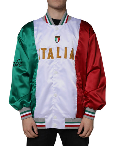 Multicolor Italia button-down bomber jacket by Dolce & Gabbana featuring vibrant patterns and classic fit.