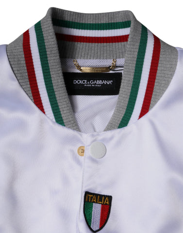 Multicolor Italia button-down bomber jacket by Dolce & Gabbana with vibrant fabric and classic ribbed cuffs and collar.