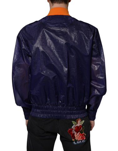 Blue cotton stretch full zip bomber jacket by Dolce & Gabbana, featuring a sleek design and zipper closure.