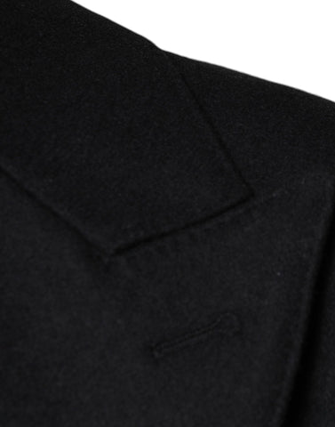 Black wool double-breasted men's coat jacket by Dolce & Gabbana, featuring classic design and tailored fit.