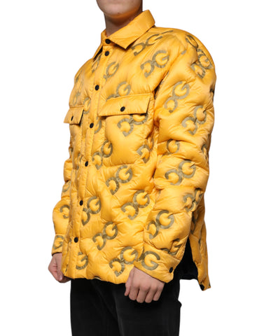 Yellow Dolce & Gabbana logo padded buttoned blouson jacket with front pockets and quilted design.