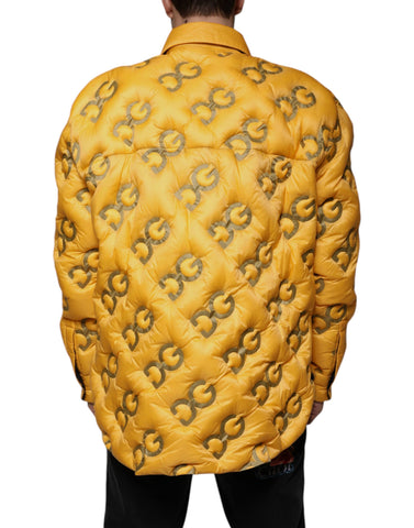 Yellow Dolce & Gabbana padded blouson jacket with logo, button details, and quilted design, styled as a fashionable outerwear piece.