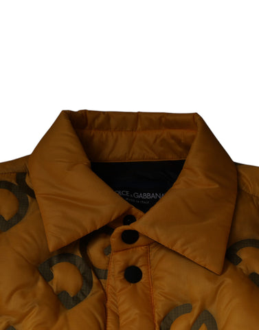 Yellow padded blouson jacket with logo embroidery and buttoned front by Dolce & Gabbana, featuring a stylish, casual design.