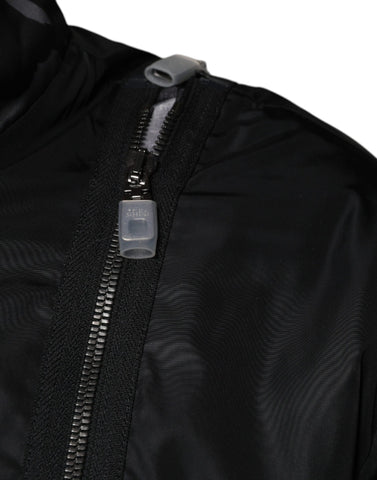 Black nylon full zip men's bomber jacket by Dolce & Gabbana, shown with front view and zip closure.