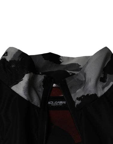 Black nylon full zip men's bomber jacket by Dolce & Gabbana, featuring a sleek design and zip-up front.