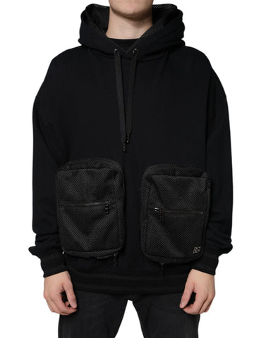Black hooded pullover sweatshirt for men by Dolce & Gabbana, featuring a casual fit and hood with front pocket.