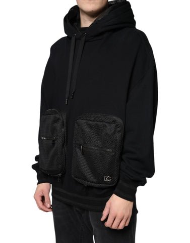 Black hooded men's sweatshirt by Dolce & Gabbana featuring a pullover style and casual sweater design.
