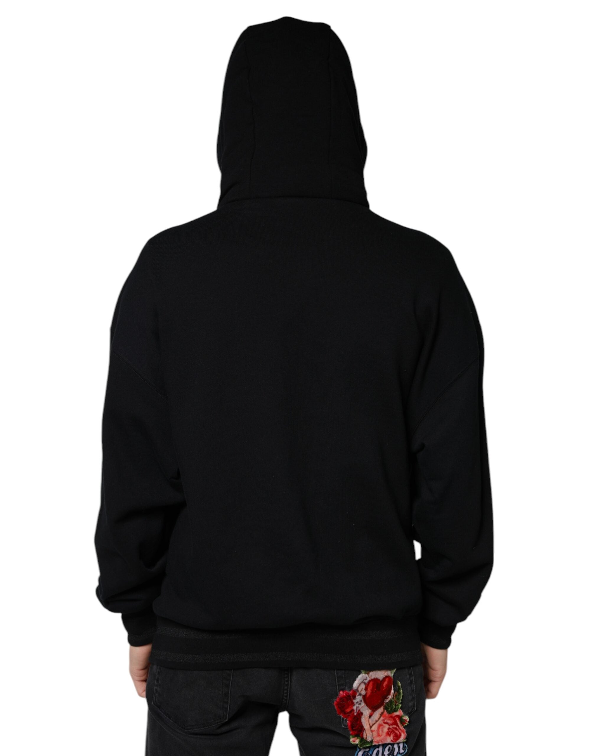 Black hooded men's sweatshirt by Dolce & Gabbana, featuring a pullover style and a relaxed fit.
