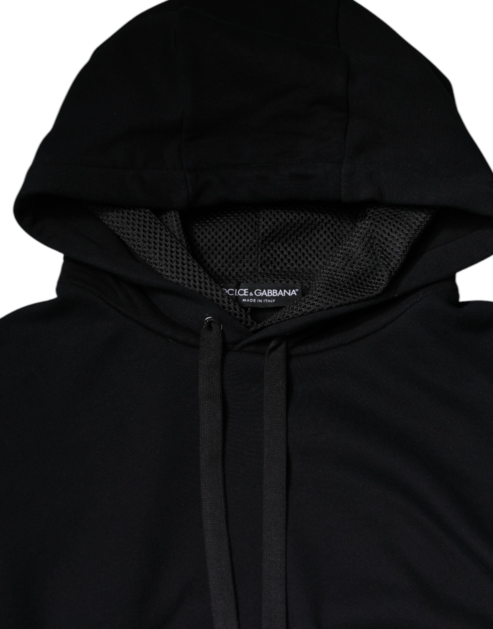 Black hooded men's sweatshirt by Dolce & Gabbana, featuring a casual pullover design and soft fabric.
