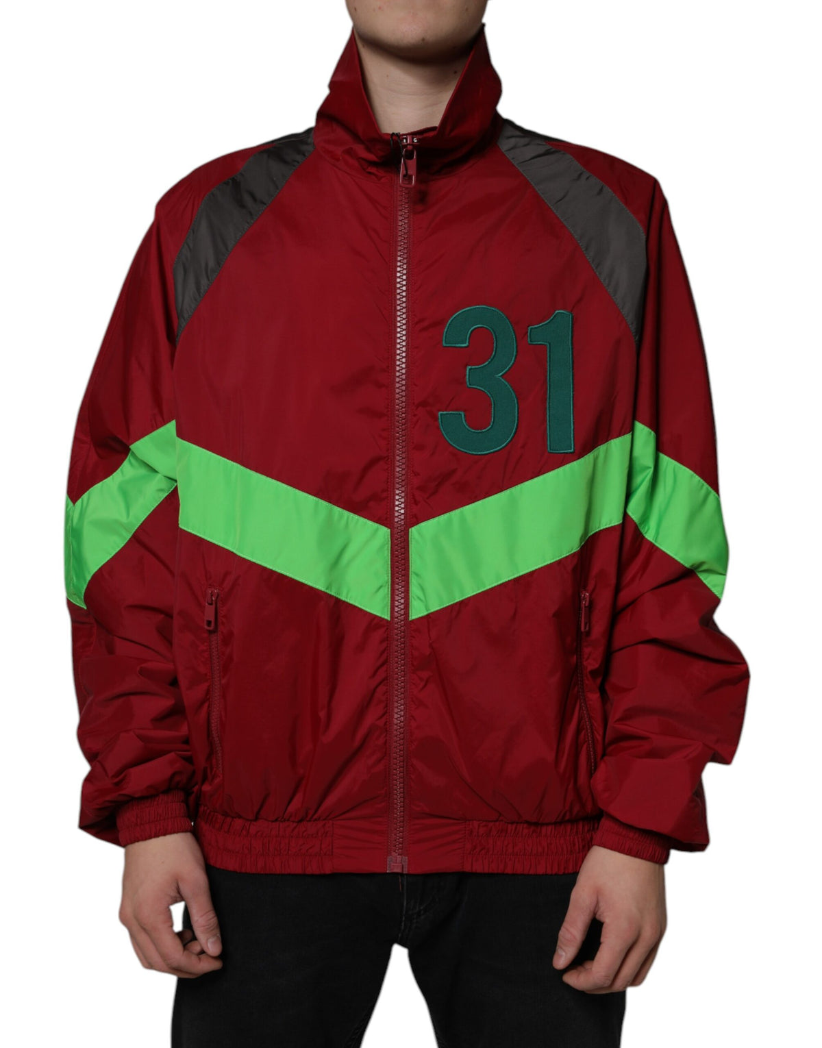 Multicolor nylon full-zip windbreaker jacket by Dolce & Gabbana with a lightweight design and vibrant color pattern.