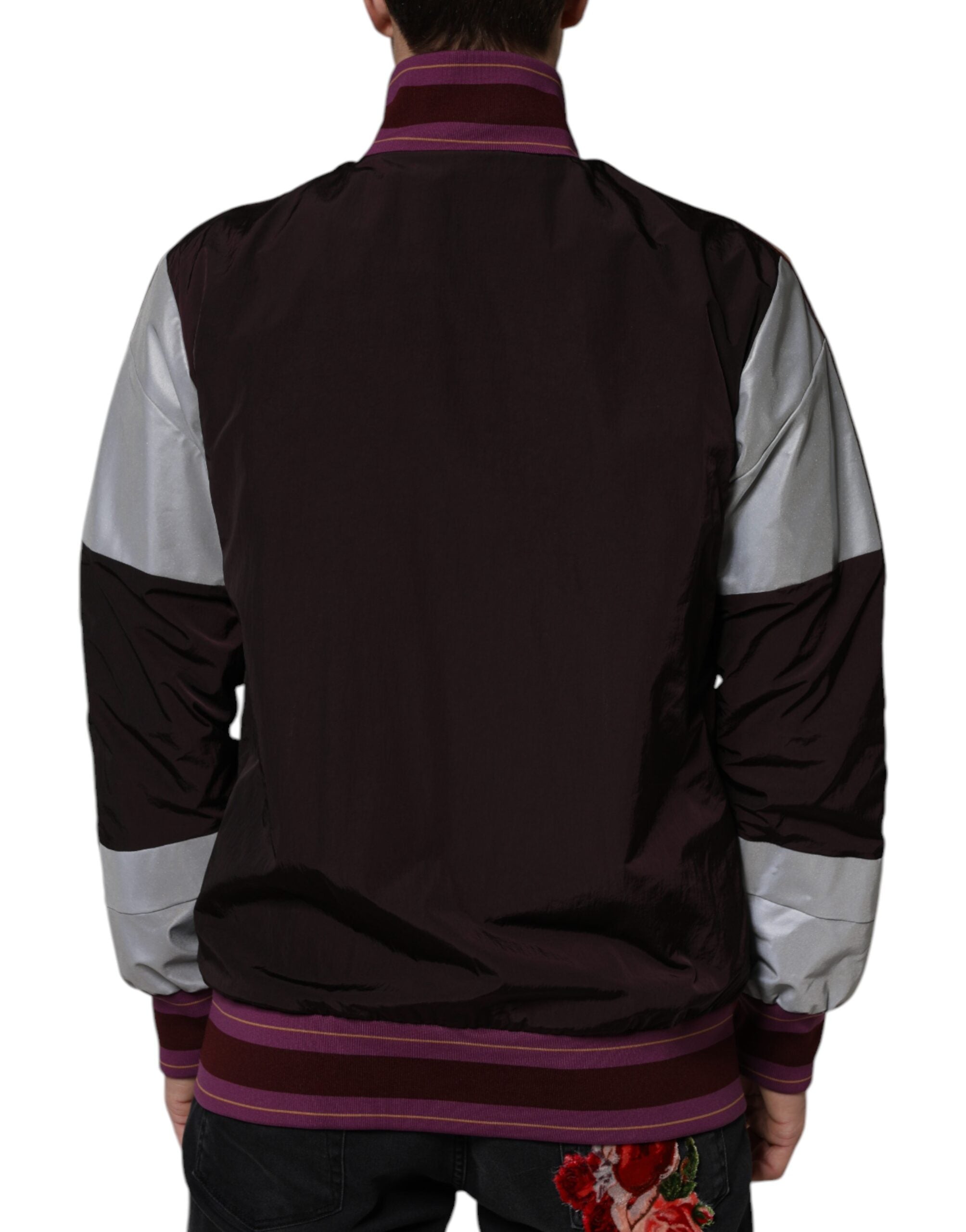 Multicolor full-zip bomber jacket for men by Dolce & Gabbana, featuring a stylish design and vibrant color pattern.