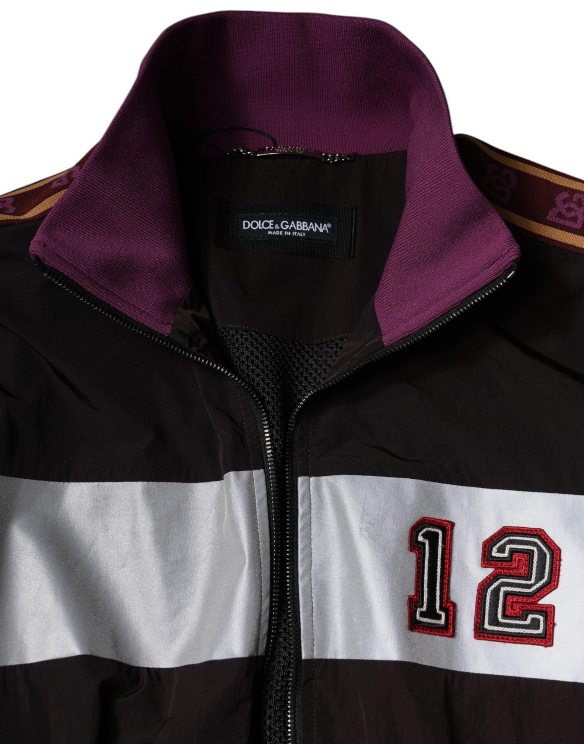 Multicolor full zip men's bomber jacket by Dolce & Gabbana, featuring a vibrant design and ribbed cuffs.
