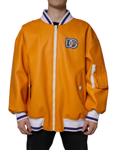 Orange and white full zip bomber jacket by Dolce & Gabbana featuring a stylish full zipper and casual design.