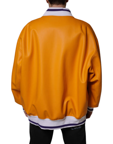 Orange and white full-zip bomber jacket by Dolce & Gabbana with a stylish, casual design and sporty look.