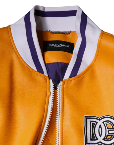 Orange and white full zip bomber jacket by Dolce & Gabbana with a sporty design and ribbed collar and cuffs.