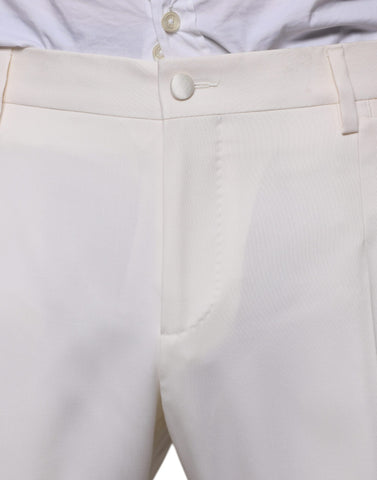 White wool silk 3-piece slim-fit formal suit by Dolce & Gabbana, featuring tailored jacket, vest, and matching trousers.