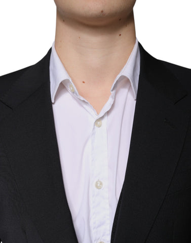Black wool 3-piece slim fit formal men's suit by Dolce & Gabbana, including jacket, vest, and trousers.