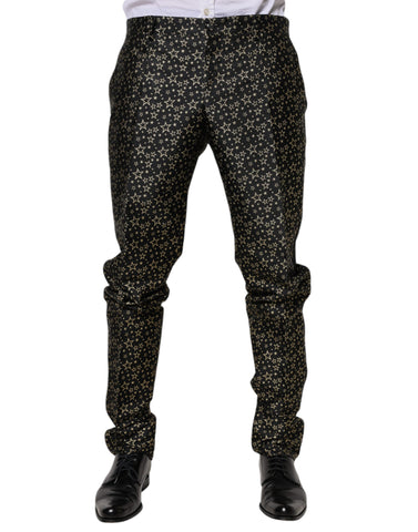 Black Stars Jacquard Sicily 2-piece suit by Dolce & Gabbana, featuring a tailored blazer and matching trousers with star pattern.