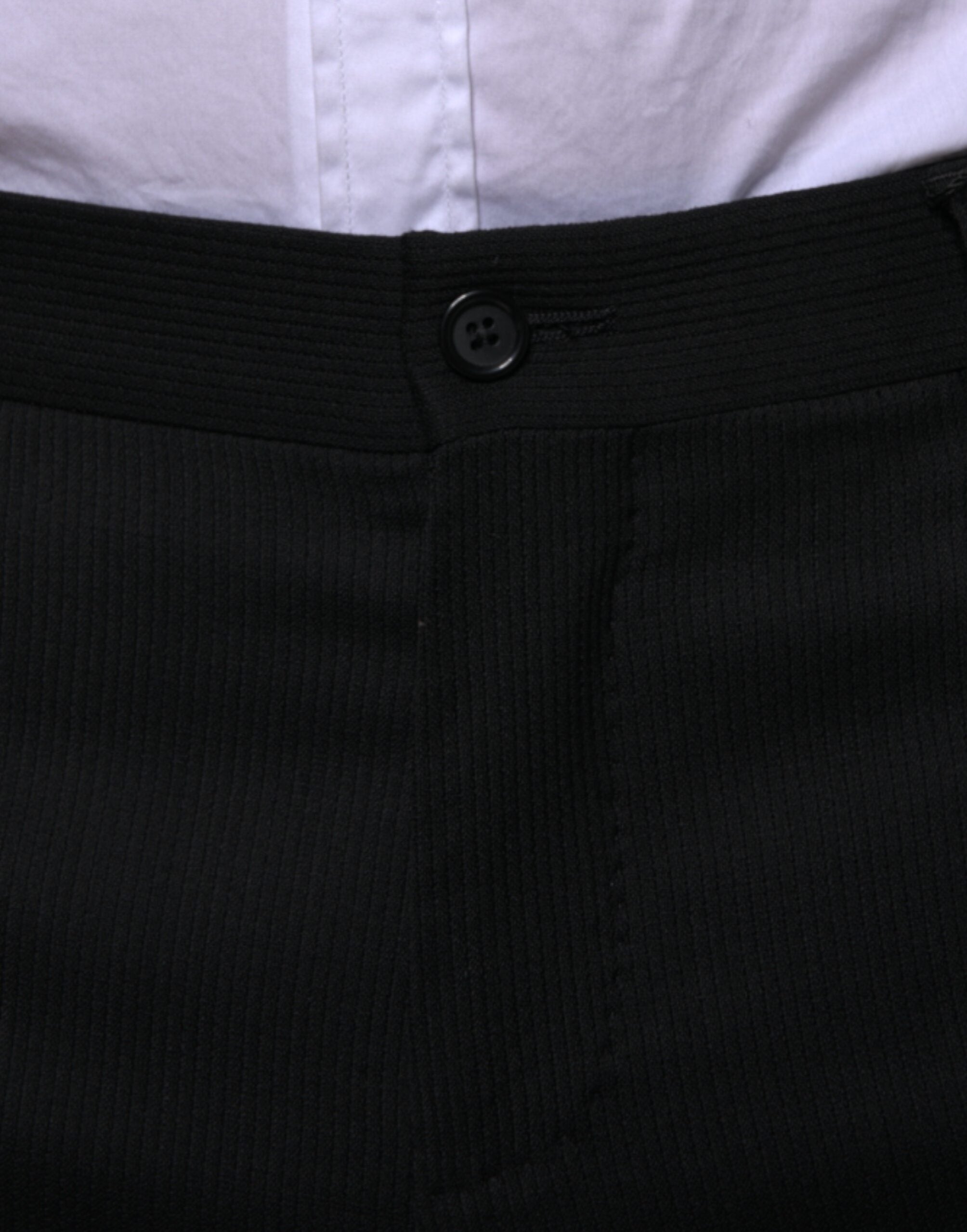 Black wool skinny formal dress pants by Dolce & Gabbana, tailored fit with sleek, elegant design for sophisticated occasions.