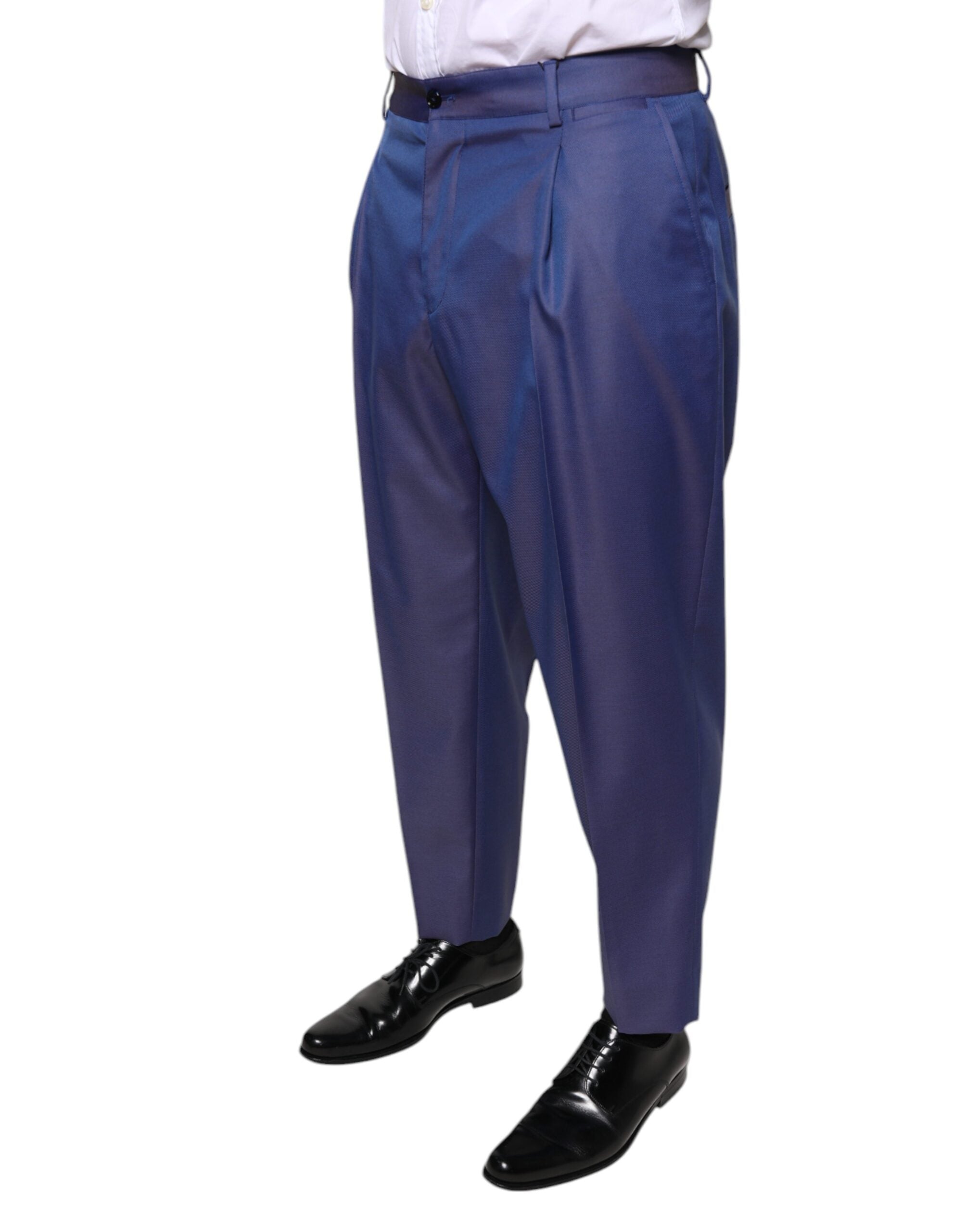 Blue wool tapered formal dress pants by Dolce & Gabbana, showing the tailored fit and classic design.