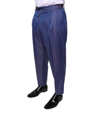 Blue wool tapered formal dress pants by Dolce & Gabbana, showing the tailored fit and classic design.