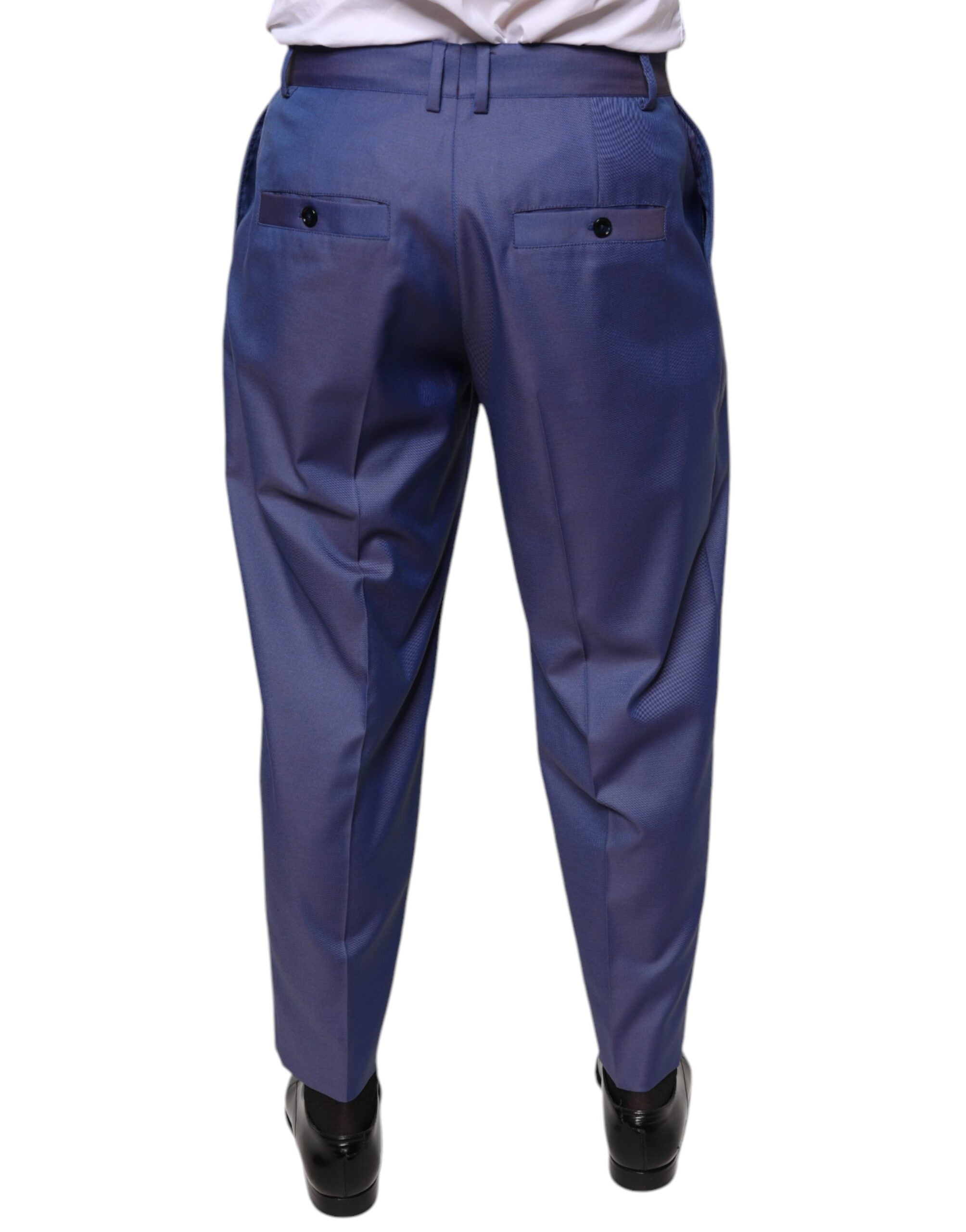 Blue wool tapered formal dress pants by Dolce & Gabbana, featuring a tailored fit and classic style.