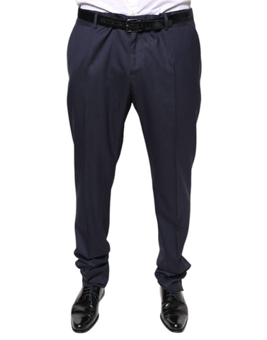 Blue wool skinny formal dress pants by Dolce & Gabbana, tailored fit with a sleek, modern design and classic styling.