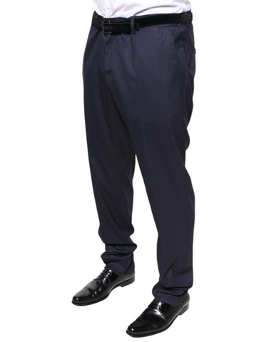 Blue wool skinny formal dress pants by Dolce & Gabbana, tailored fit with sleek design and classic style.