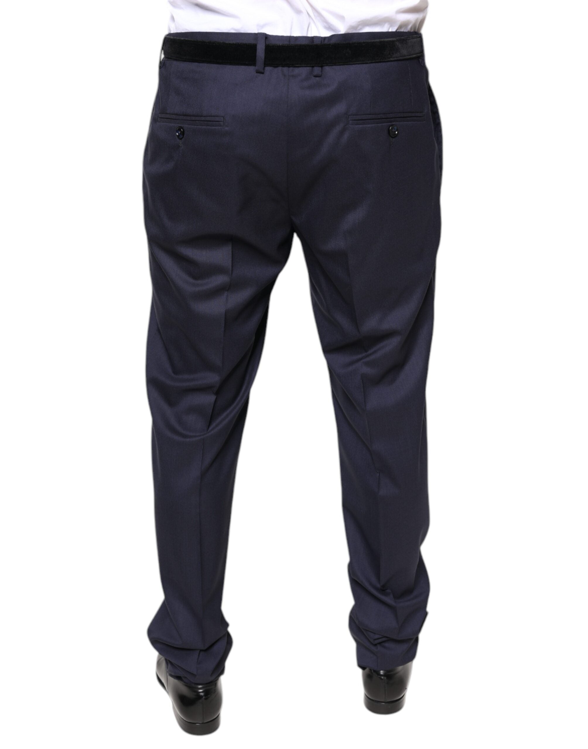 Blue wool skinny formal dress pants by Dolce & Gabbana, tailored fit with classic style and sleek design.