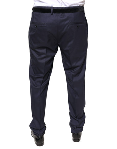 Blue wool skinny formal dress pants by Dolce & Gabbana, tailored fit with classic style and sleek design.