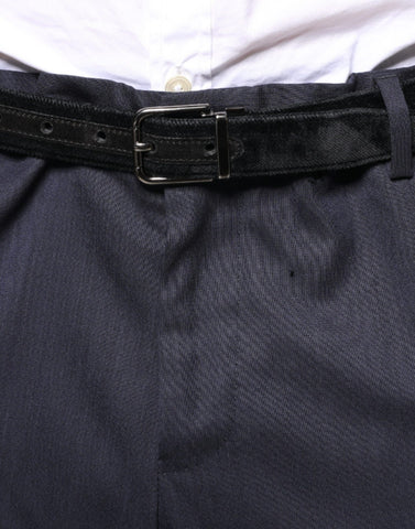 Blue wool skinny formal dress pants by Dolce & Gabbana, tailored fit with sleek design and classic style.