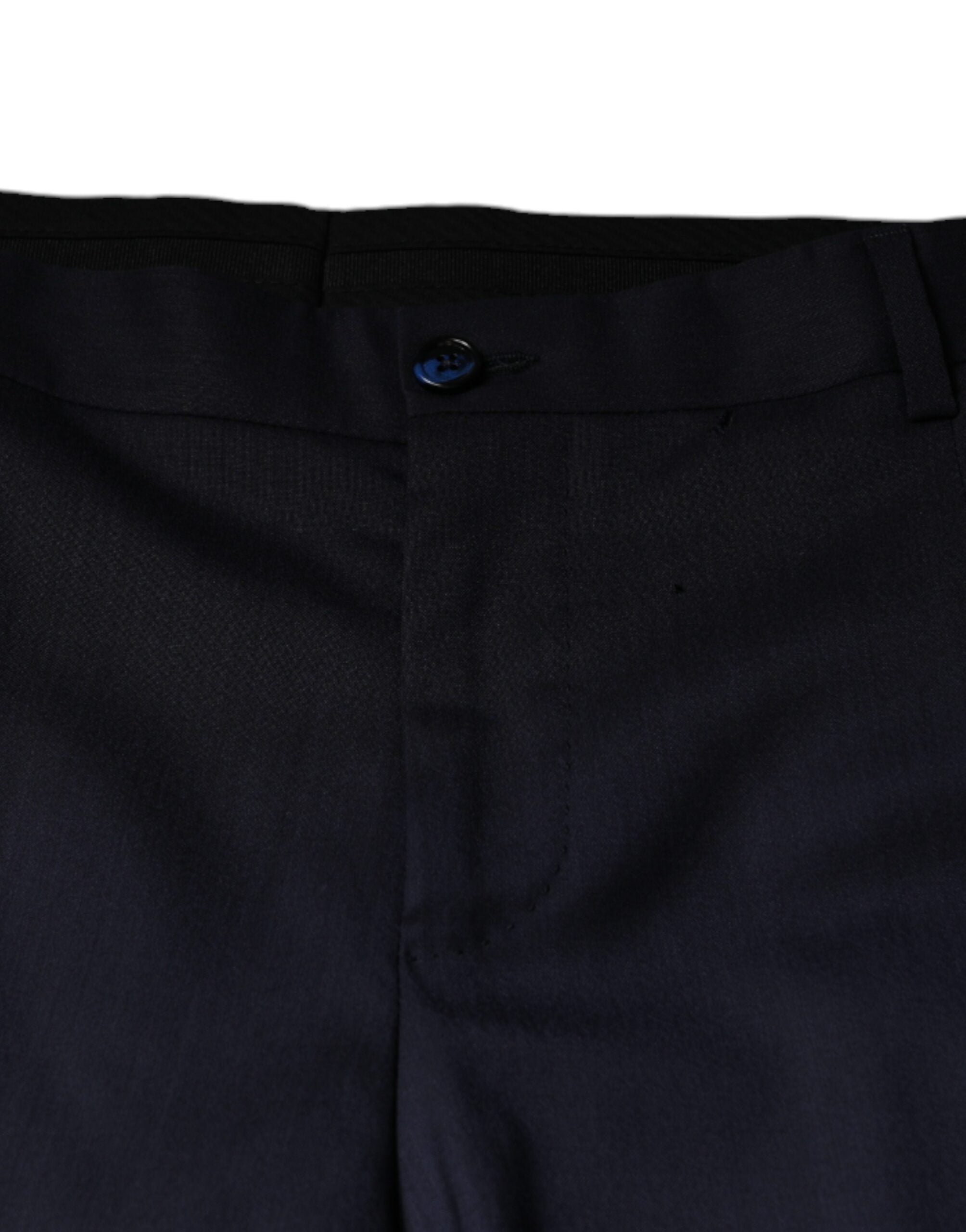 Blue wool skinny formal dress pants by Dolce & Gabbana, tailored fit with sleek design and classic style.