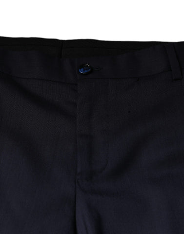 Blue wool skinny formal dress pants by Dolce & Gabbana, tailored fit with sleek design and classic style.