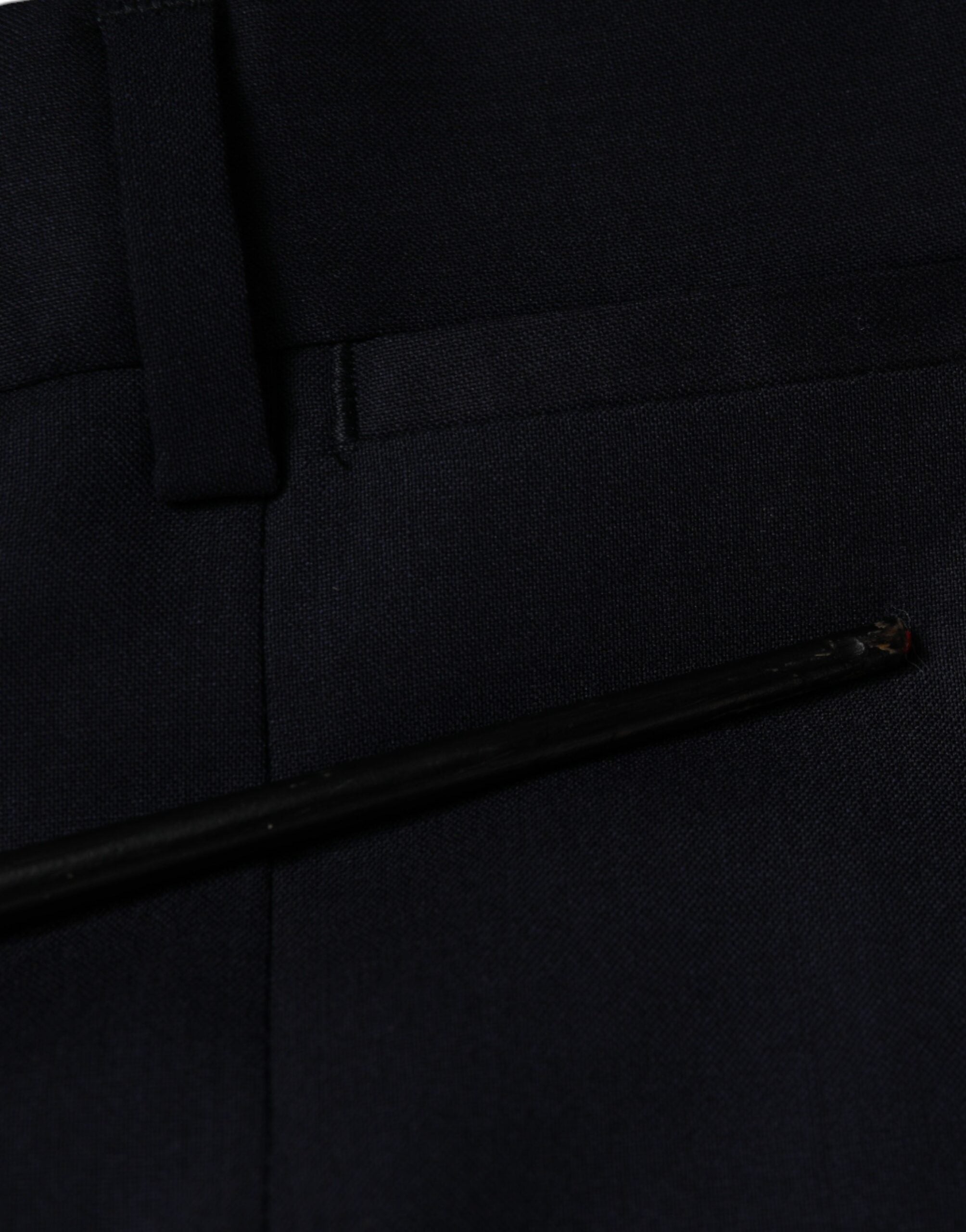 Blue wool skinny formal dress pants by Dolce & Gabbana, tailored fit with sleek design and classic style.