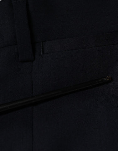 Blue wool skinny formal dress pants by Dolce & Gabbana, tailored fit with sleek design and classic style.