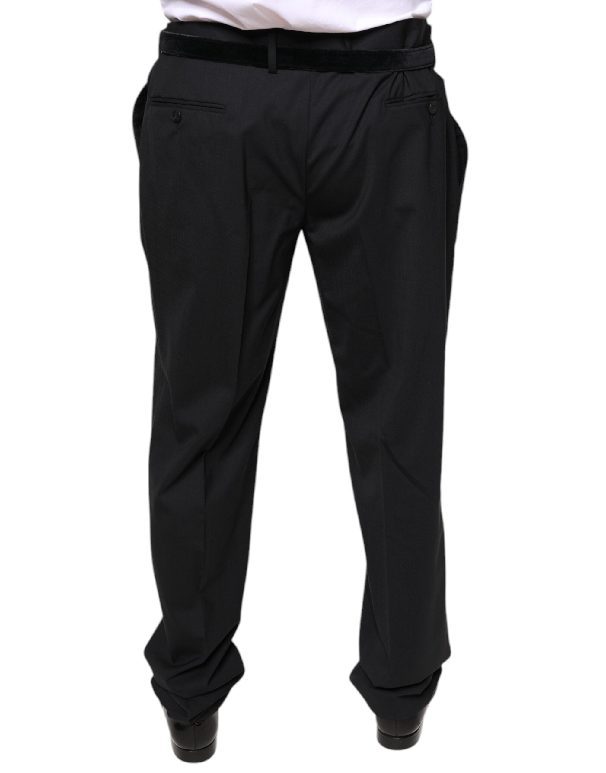 Black wool men's formal dress pants by Dolce & Gabbana, tailored fit with classic style and sleek front design.