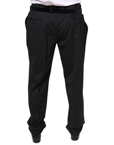 Black wool men's formal dress pants by Dolce & Gabbana, tailored fit with classic style and sleek front design.