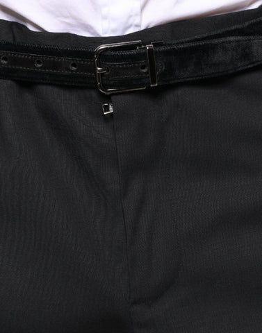Black wool men's formal dress pants by Dolce & Gabbana, tailored fit with classic design and sleek finish.