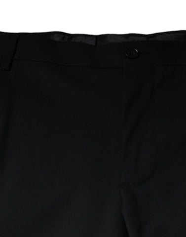 Black wool men's formal dress pants by Dolce & Gabbana, tailored fit with classic waistband and sleek design.