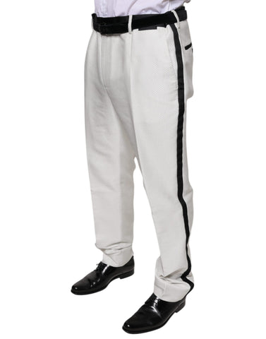 White polyester formal dress pants by Dolce & Gabbana, tailored fit with sleek design and classic style.