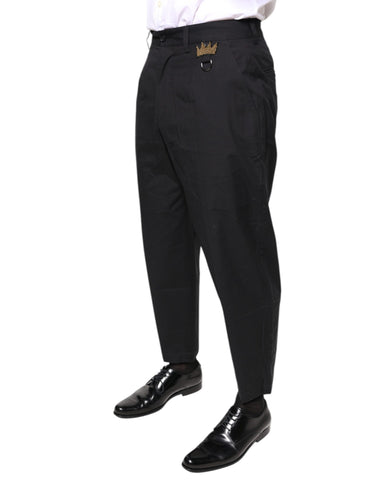 Black Crown cotton dress pants by Dolce & Gabbana, tailored fit with sleek waistband and classic front pockets.